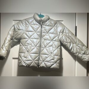 ZARA Girls Lightweight Silver Puffer Jacket Size 7 (122cm) Quilted Coat